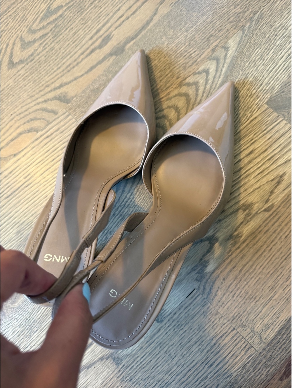 MNG by Mango Nude Patent Leather Slingback Heels